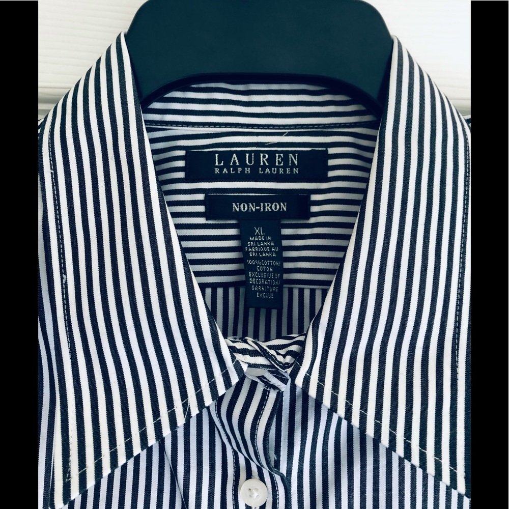 LAUREN, Ralph Lauren Women’s No-Iron Black and White Button Down Blouse Size 12 - Picture 3 of 3